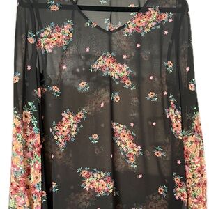 Women’s CABI Black Sheer Floral V-Neck Long Sleeve Top